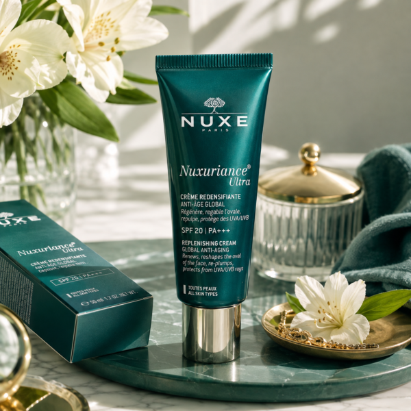 ChatGPT Image Aug 18, 2026, 02_03_56 AM NUXE Nuxuriance Ultra Crème Redensifiante Anti-Âge Global SPF 20 – 50 ml